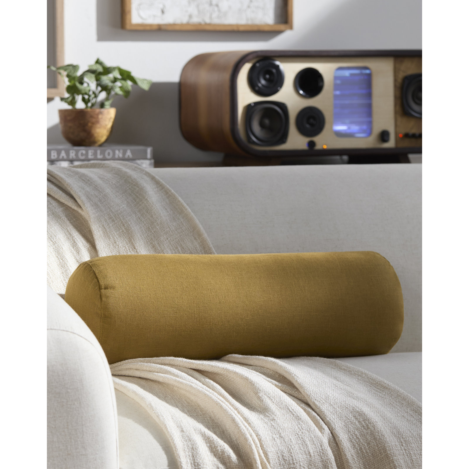 Lanie 7" x 21" Linen Pillow Cover, Polyester Insert Included, Brown