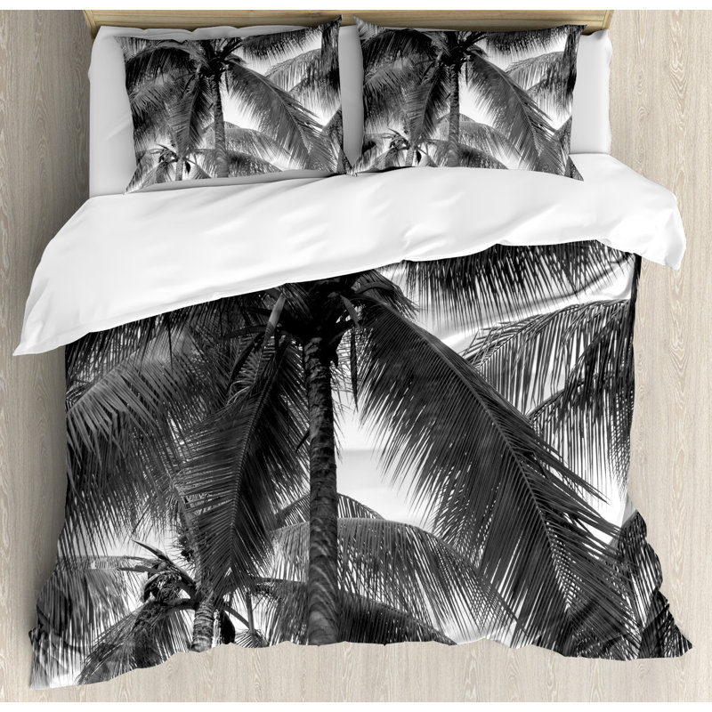 Black and White Palm Tree Microfiber Queen Duvet Cover Set