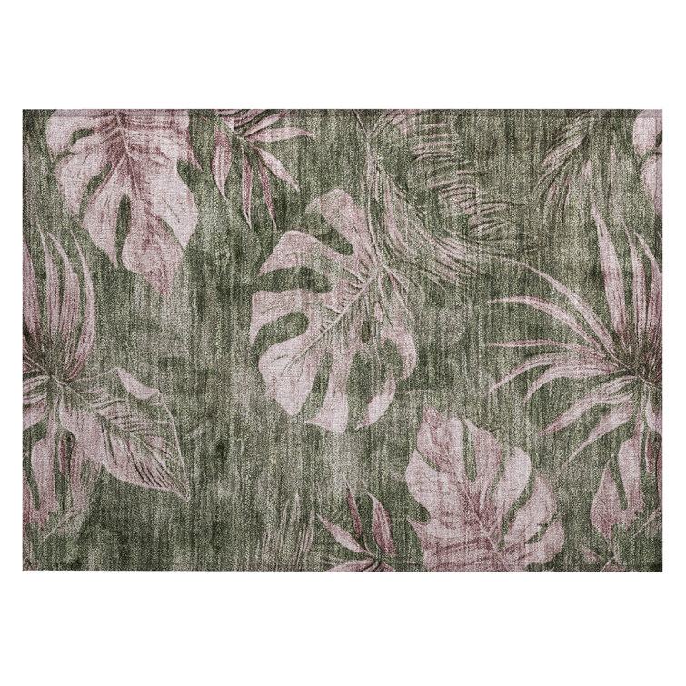 Machine Washable Indoor/Outdoor Xhevrie Olive Rug