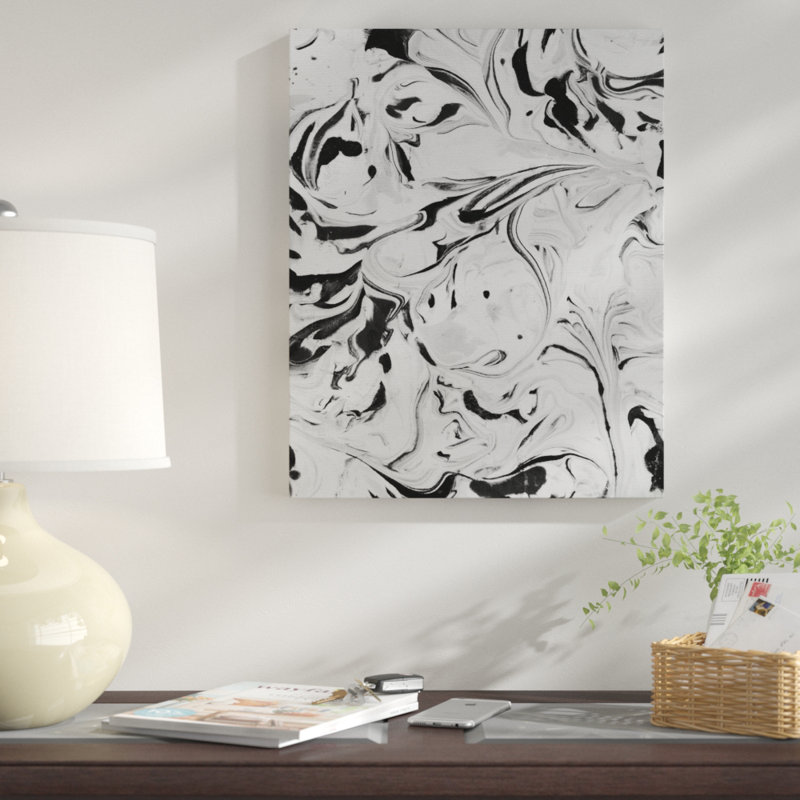 Reproduction d’art sur toile tendue en marbre noir et blanc, H 10 po x l 8 po x P 1,5 po