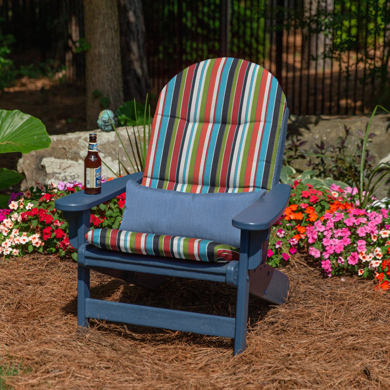Casual Cushion Outdoor Adirondack Chair Cushion, Striped Sunbrella Fade-Resistant for Adirondack Lawn & Patio Chairs, 20.5"W x 18"D, 2" thick; Back 20.5"W x 31"H, 2" thick, Carousel Confetti
