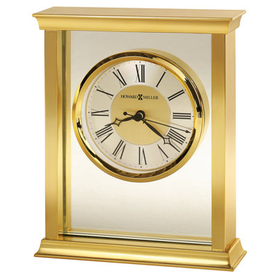 Modern & Contemporary Roman Numeral Crystal Quartz Movement / Crystal Tabletop Clock in Polished Brass
