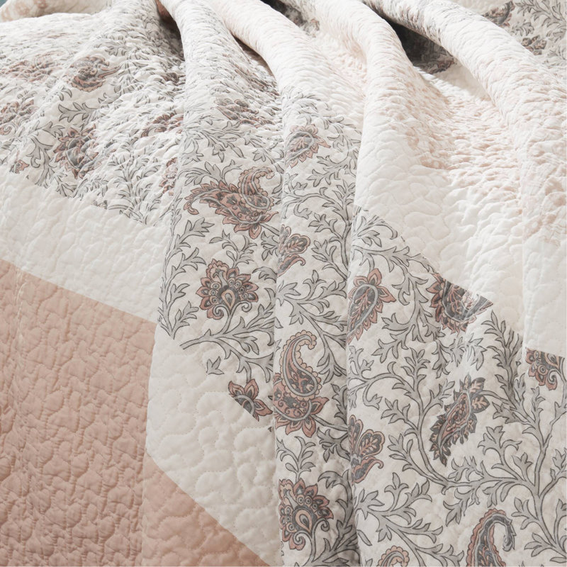 Ensemble de courtepointe en percale de coton 6 pièces avec coussins Blush, Rosé rayé