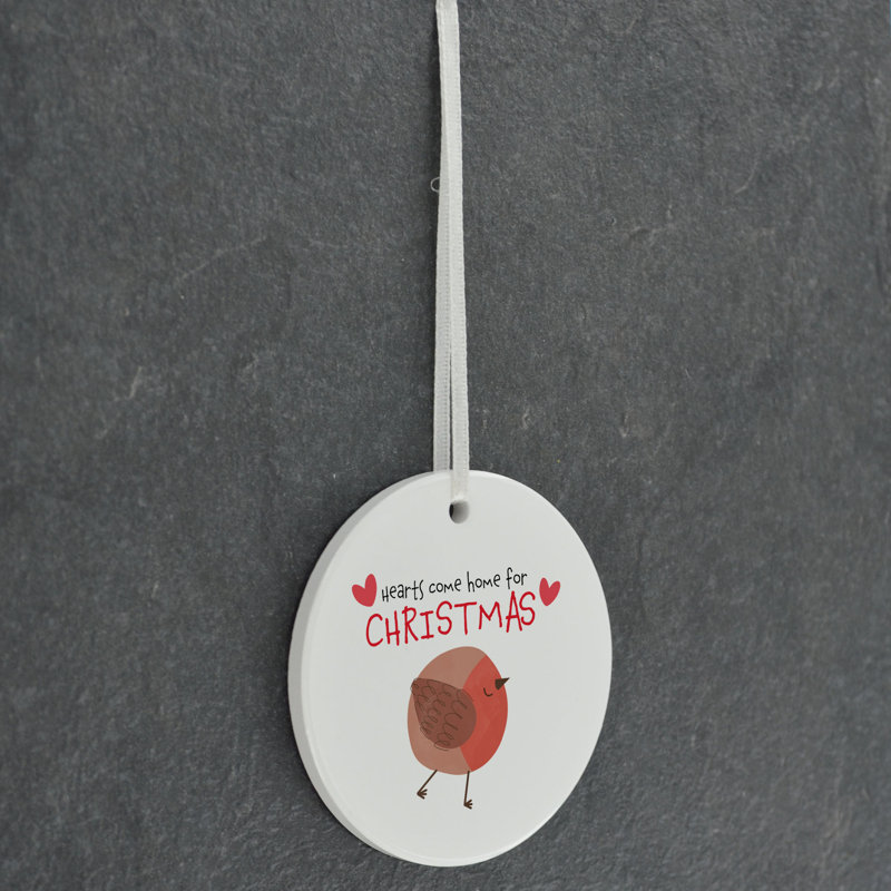 Robin Hearts Come Home For Christmas Robin Circle Shaped Ceramic Ornament