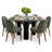 Modern 7-Piece Round Dining Set With Multi-Pedestal Base Table And Upholstered Wood-Leg Chairs-690965593