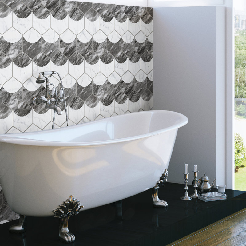 Classico Bardiglio Moon 7" x 8" Porcelain Marble Look Wall & Floor Tile, Carrara