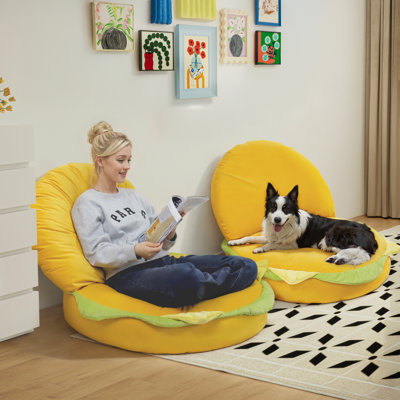 Coussin de canapé en forme de hamburger, coussin de fauteuil en velours doux, revêtement de canapé jaune.