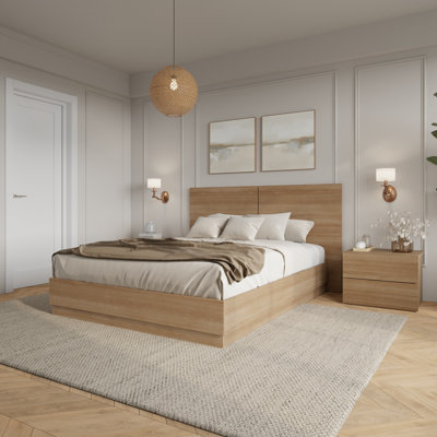Douglas 4 Piece Bedroom Set With Headboard, Slatted Bedframe, 2 Nightstands