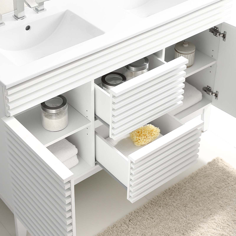 Render White 48" Double Sink Freestanding Bathroom Vanity