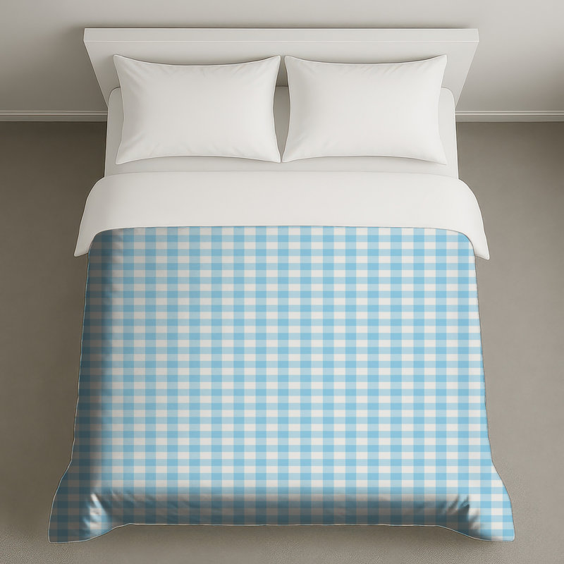 Housses de couette en vichy bleues et blanches, Lit simple