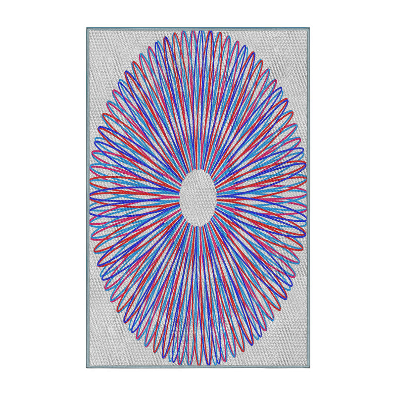 Tapis bleu/rouge à motifs, Rectangle 2 pi x 5 pi