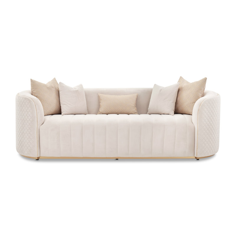 Ariana 83'' Velvet Round Arm Loveseat, Beige, 31" H x 83" W x 35" D
