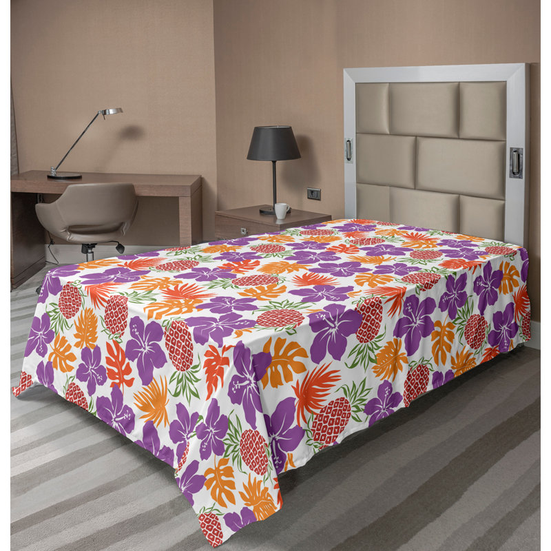 Ambesonne Top Flat Sheet Curving Art, Twin Flat Sheet, Multicolor Floral