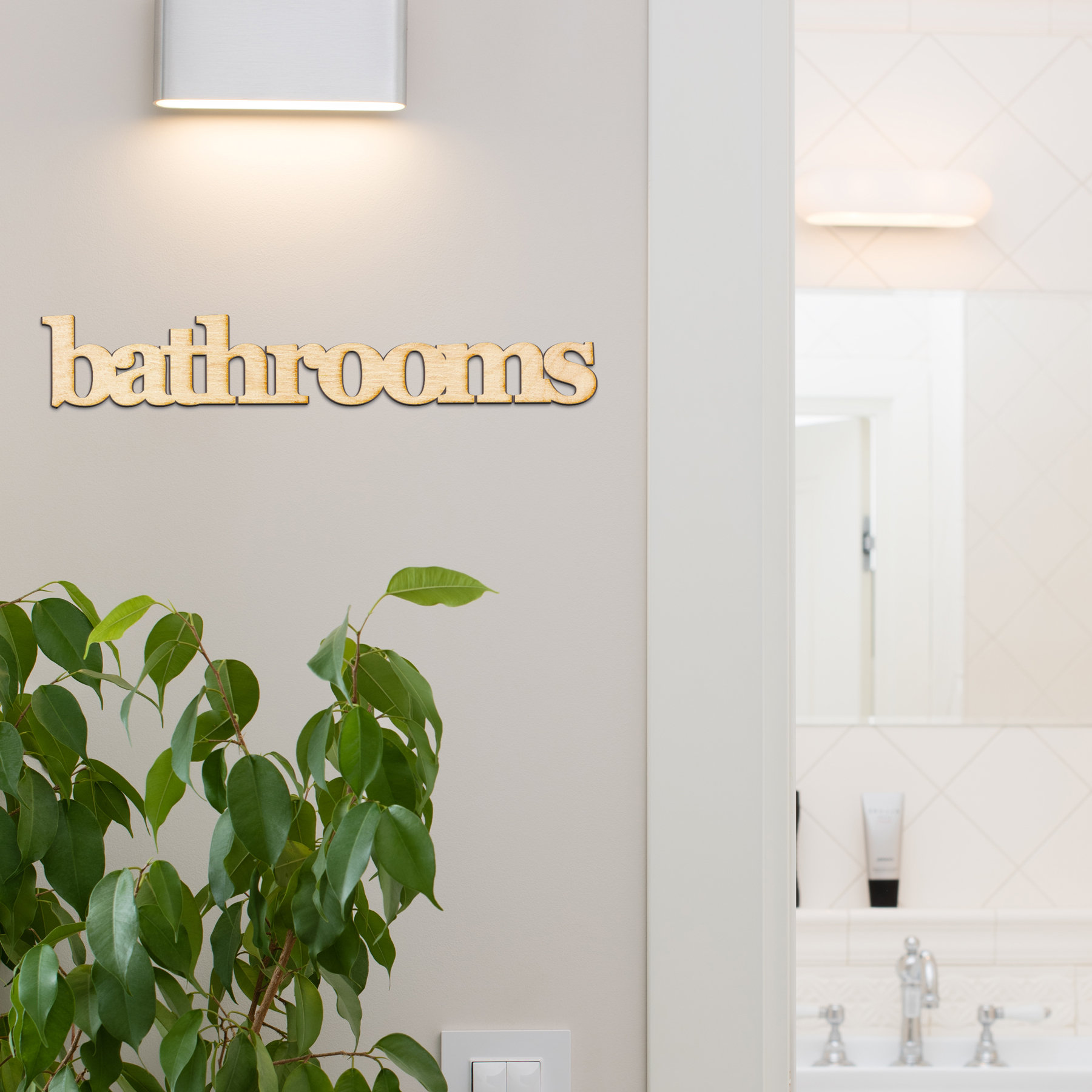 Winston Porter Bathrooms Serif Block Font Wood Sign Home Gallery Wall Décor | Wayfair