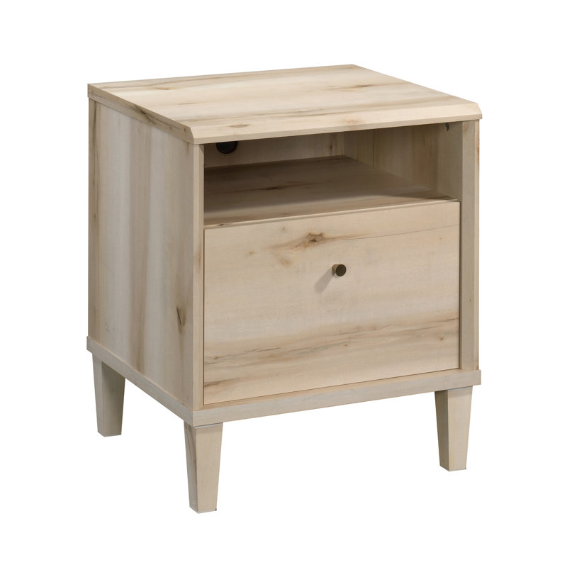 Table de chevet Coastal avec grand tiroir, finition brune