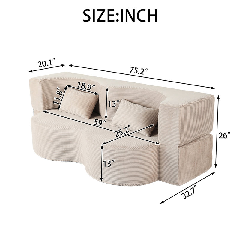 Lit convertible pliable sans dossier de 21 po avec matelas en mousse à mémoire de forme et 2 coussins pour la vie en appartement