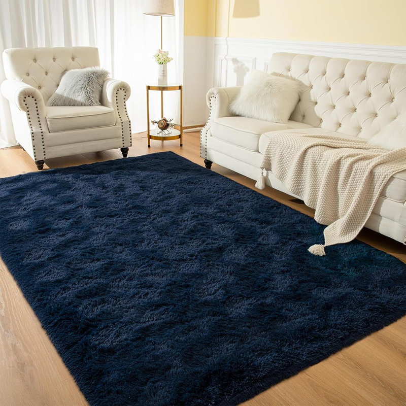 Rug For Bedroom 3X5 Feet Area Rug For Living Room Super Soft Shaggy Rugs For Room Fluffy Fuzzy Carpets Long Plush Bedside Rug Nursery Christmas Home Decoration For Boys Girls, Navy Blue