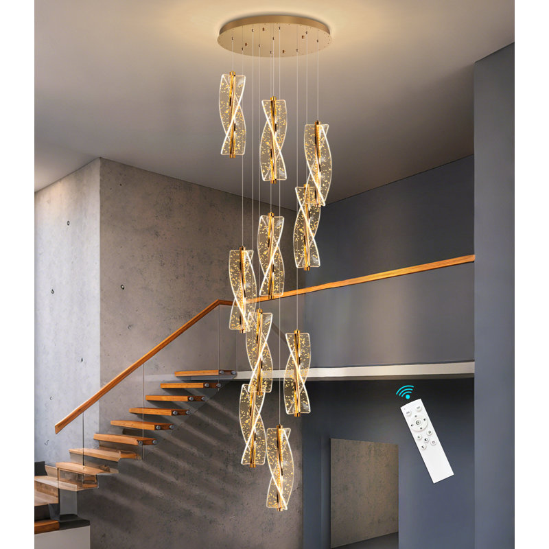 Lustre moderne à DEL à intensité variable pour plafonds hauts dorés, Gold