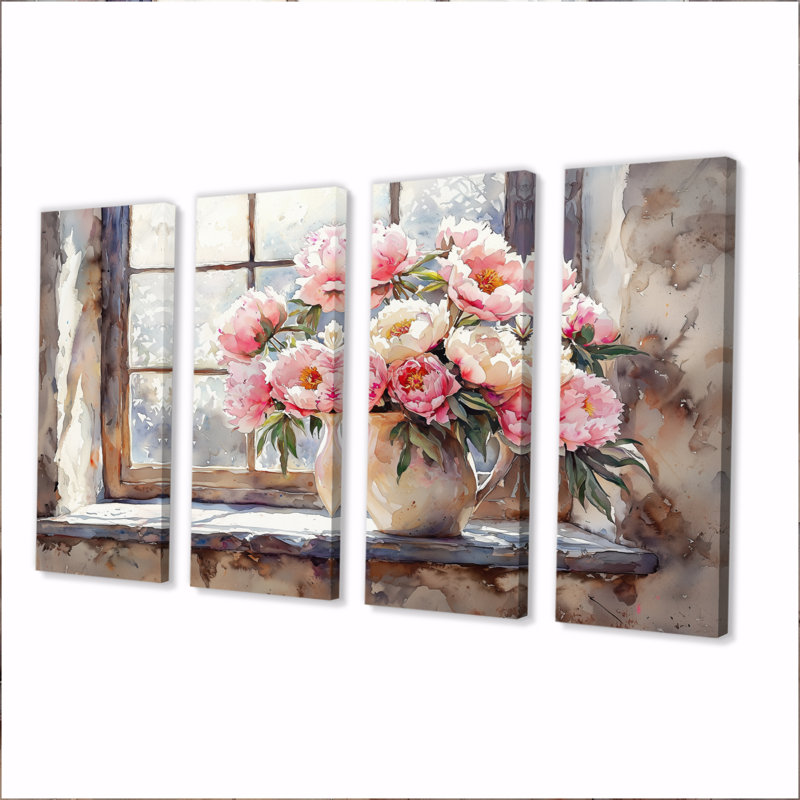 Kenya - pivoines - art mural traditionnel, 4, H 28 po x l 48 po
