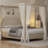 Canopy Bed Frame with Upholstered Headboard, Four Poster Design, Button Tufted, and Slide Rail, No Box Spring Required, Wooden Slatted Structure-1228908511-1228908509