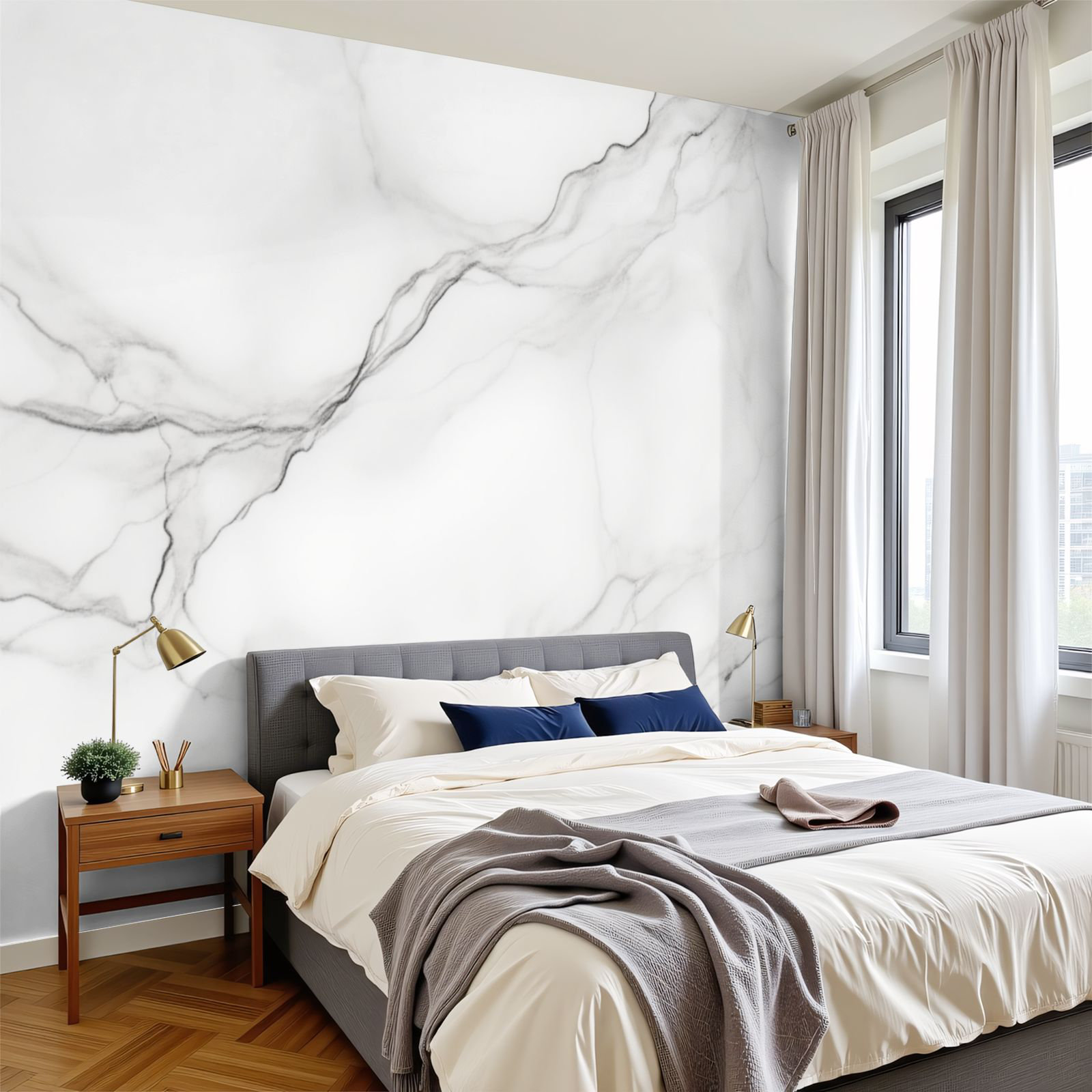 Red Barrel Studio Peel and Stick Wallpaper White Marble Delicate Grey ...