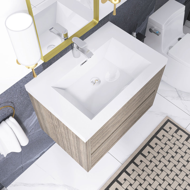 Meuble-lavabo mural 30 po avec lavabo, Bois de frêne gris