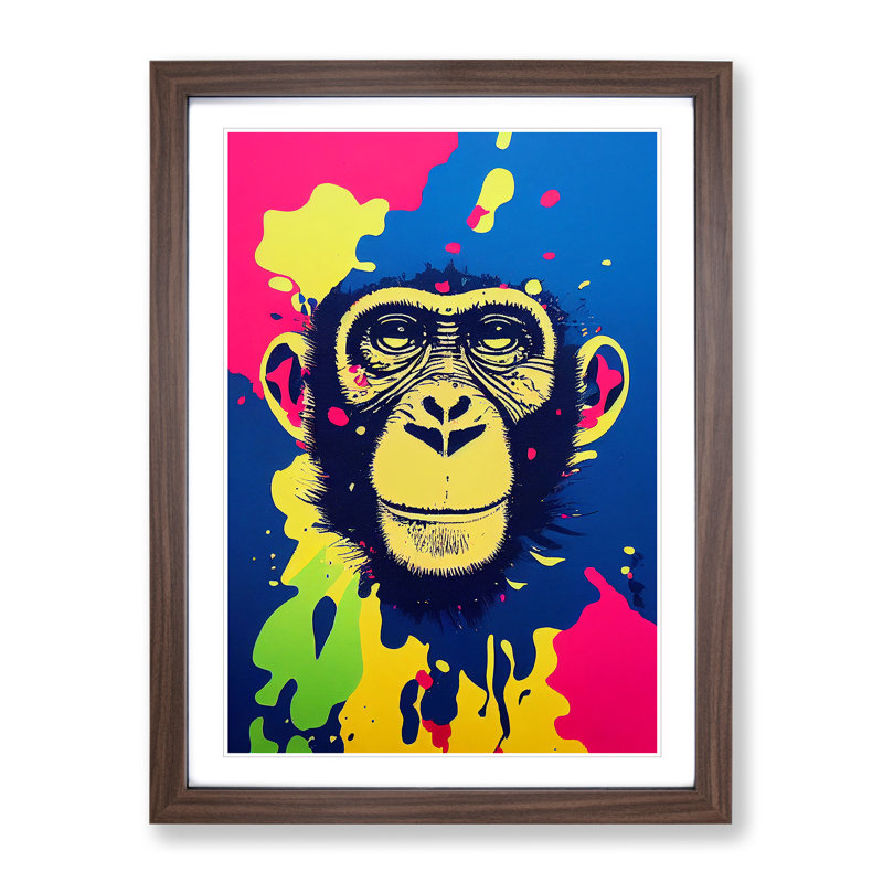 XV1022-4099X Splashed Monkey No.2 Abstract - Single Picture Frame Painting, 34cm H x 25cm W x 2cm D, Walnut