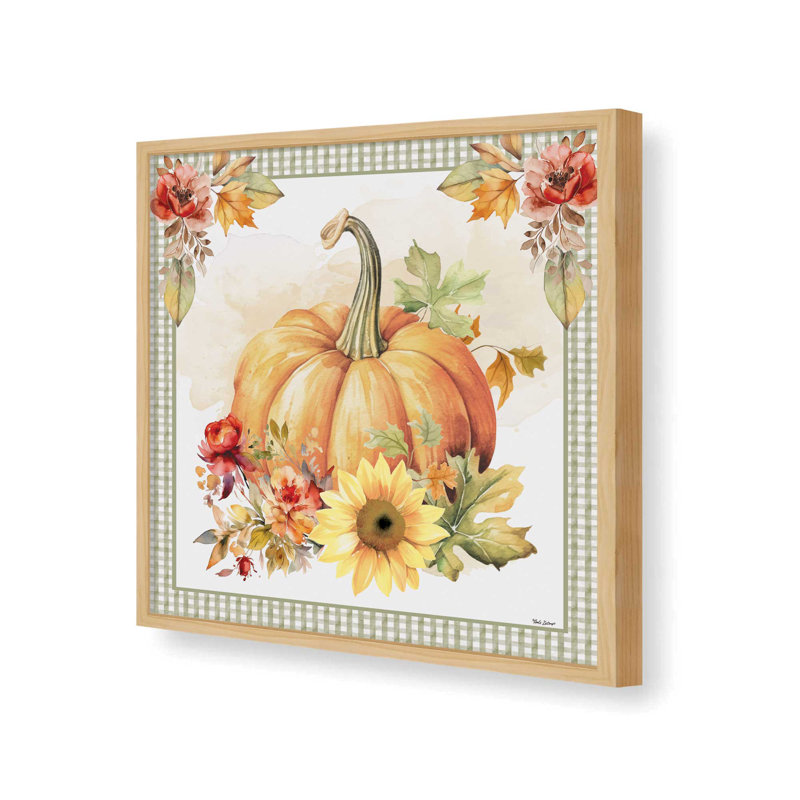«Fall Pumpkin Floral III» par Nicole DeCamp, reproduction d'art, L 20 po x H 20 po, Érable, Impression encadrée