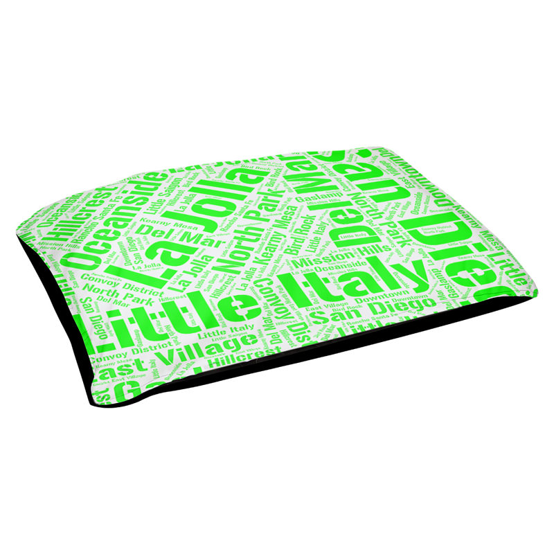 Coussin de chien « districts », Moyen (H 9,5 po x l 28 po x P 18 po), Vert, San Diego