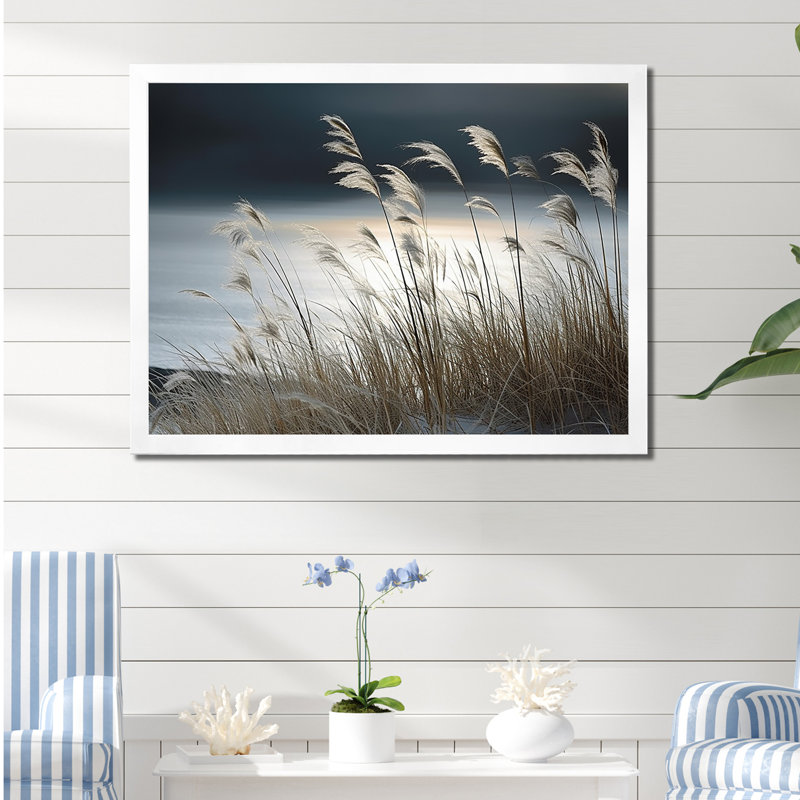 Plage, paysage d'hiver - art sur toile océan, Cadre simple blanc, H 12 po x l 20 po x P 1 po