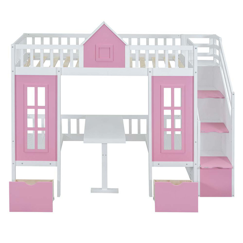 Lit superposé avec tiroirs Jenaia Kids, Simple sur simple, Rose