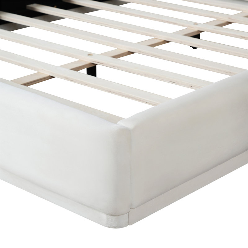 Tate Velvet Upholstered Bed With Padded Headboard & Wooden Slats, King