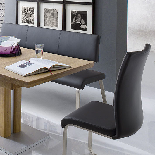 Swarthofthi Genuine Leather Upholstered Bench, 86cm H x 155cm W x 59cm D, Black