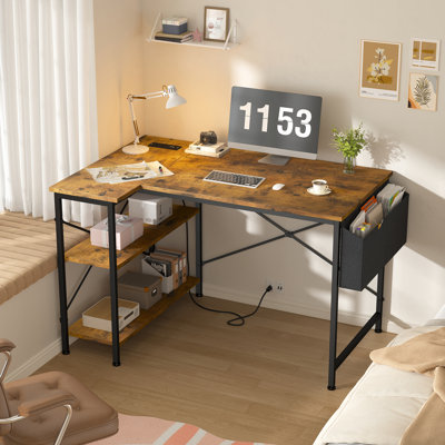 Ciupan L-Shaped Manufactured Wood Computer Desk with Power Outlet