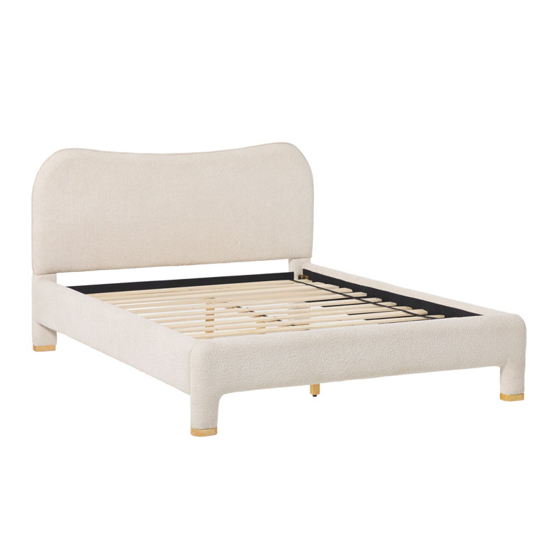 Sitarski Modern Curved Upholstered Bed, Ivory, Queen