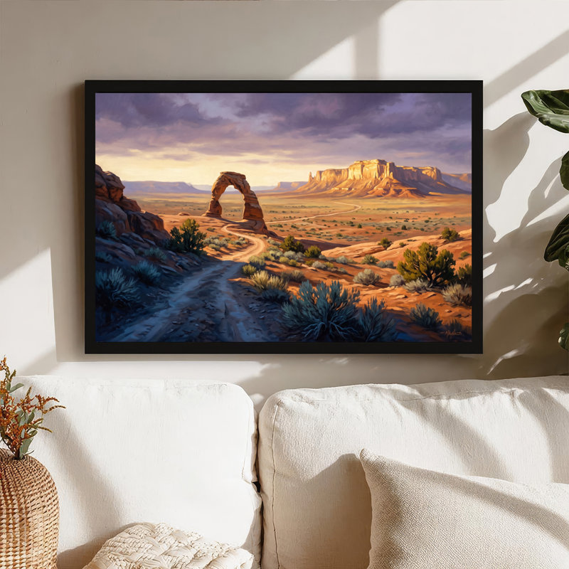 Art mural sur toile Red Rock Arch and Mesa Desert Landscape, H 20 po x l 30 po