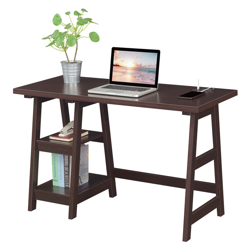 Bureau d'ordinateur avec prises intégrées Saribek, Espresso
