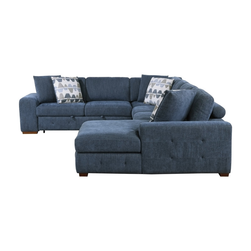 Canapé modulaire moderne 5 pièces avec méridienne droite avec rangement et canapé-lit capitonné en chenille et meubles de salon en bois massif