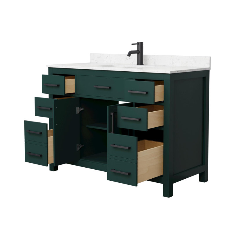 Meuble-lavabo simple autoportant 48 po avec plateau en marbre Beckett, Vert, Noir mat, Marbre de culture de Carrare