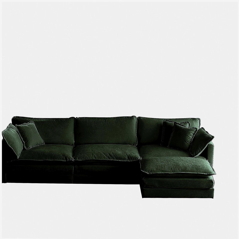 Canapé modulaire surdimensionné en L avec repose-pieds réversible en chenille verte Free Combination Comfy Upholstery