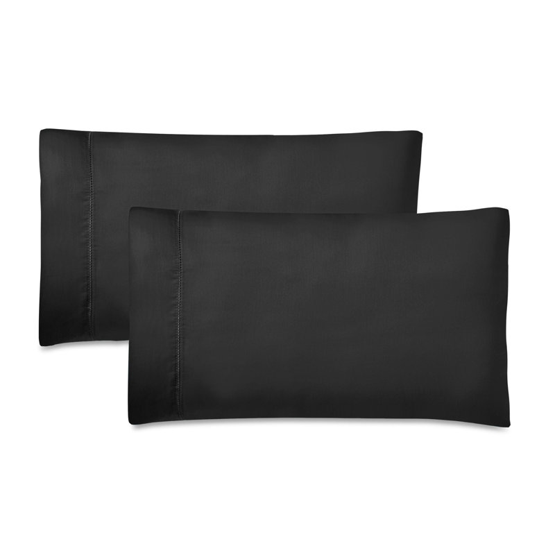 Ensemble de 2 taies d'oreiller à ourlet brodé à densité de tissage 600 fils Pandora, Noir, Taie d'oreiller très grande