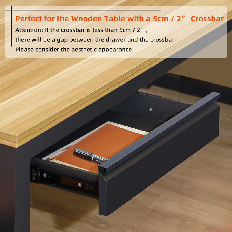 Under Desk Drawer 18", Pull-Out Storage Organizer With Tall Brackets Mounted Under Wooden Table With A Max 2" Crossbar, Black_Tall Version