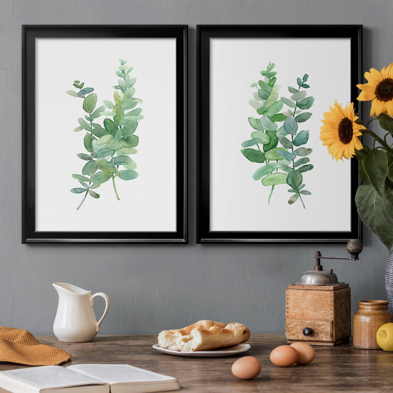 Eucalyptus I - Ensemble de 2 peintures sur toiles, H 18,5 po x l 49 po x P 1,5 po, Toile avec cadre noir