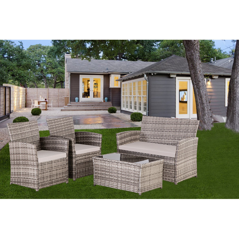 Suleimn 4  Person Seating Group with Cushions, Gray, Gray