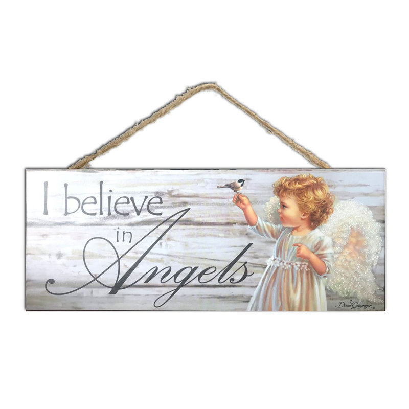 Believe in Angels Wooden Sign with Rope Hanger