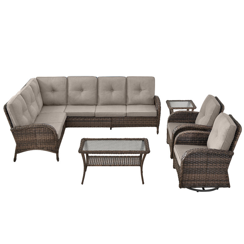 Ensemble de chaises pivotantes et pivotantes en osier pour conversation 6 pièces Serita Trym, Beige