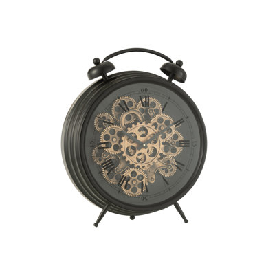 Aaira Roman Numeral Metal Mechanical Alarm Tabletop Clock in Black