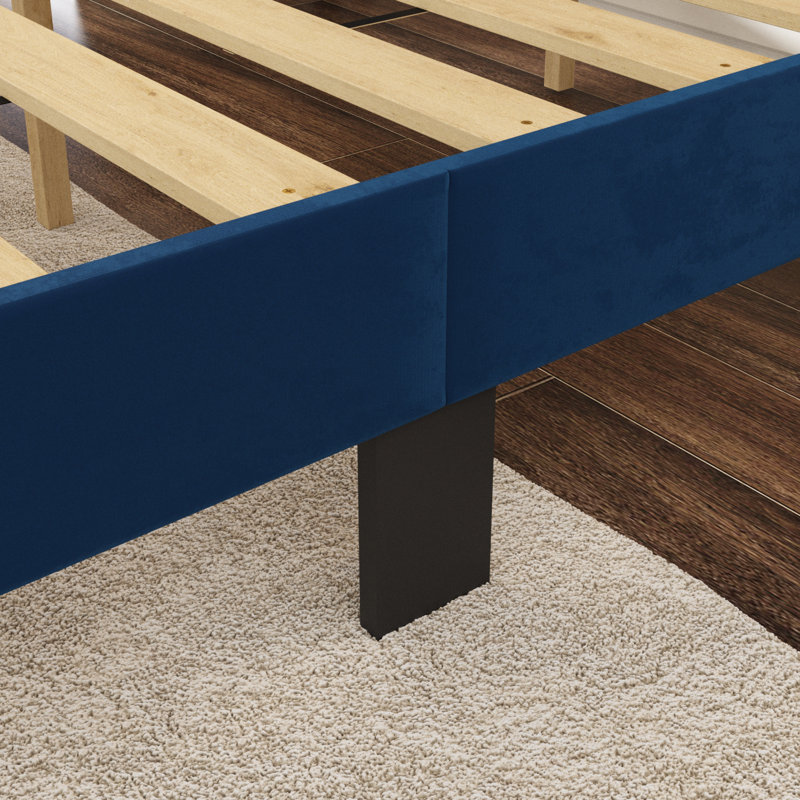 Modern Upholstered Platform Bed,10 Slats + 5 Center Support Legs, Queen Size,No Box Spring Required, Easy Assembly