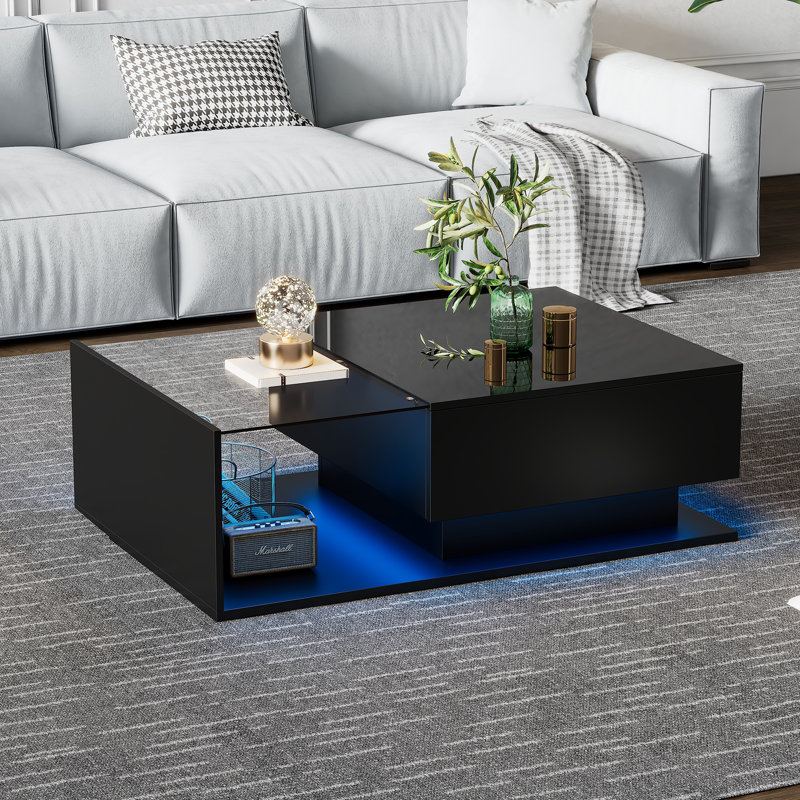 Deagon Lift Top Solid Coffee Table with Storage, Black