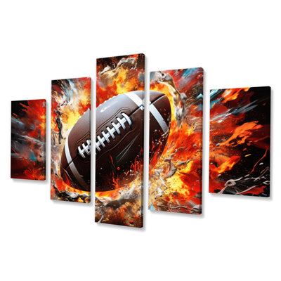 'Red Football Explosive Ballon - Sports Canvas Art Print - 5 Panels